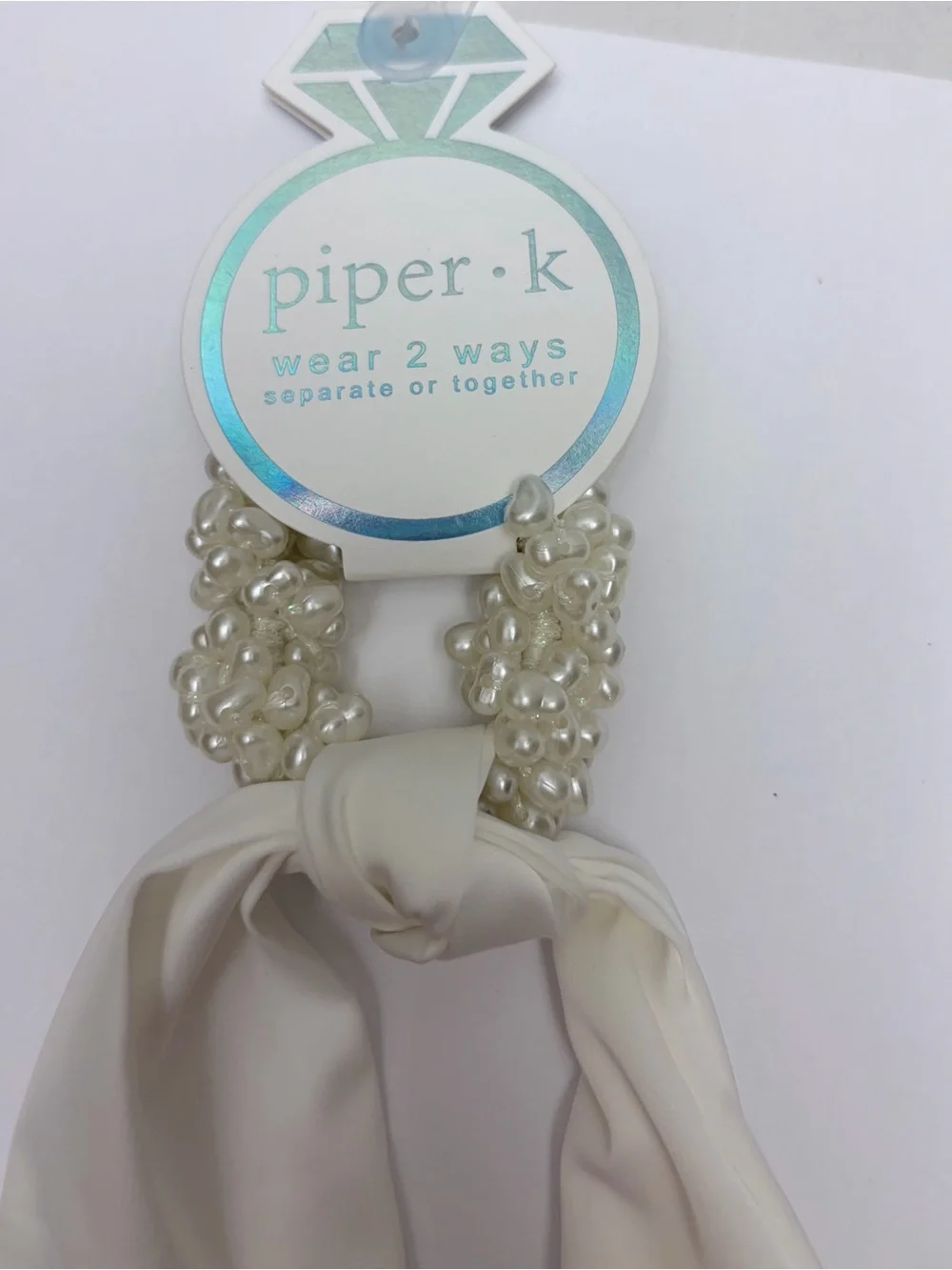 NWT ⚜️🩵⚜️ Piper K Beaded Scrunchie & Bow Ribbon Tails Wedding Future Mrs.